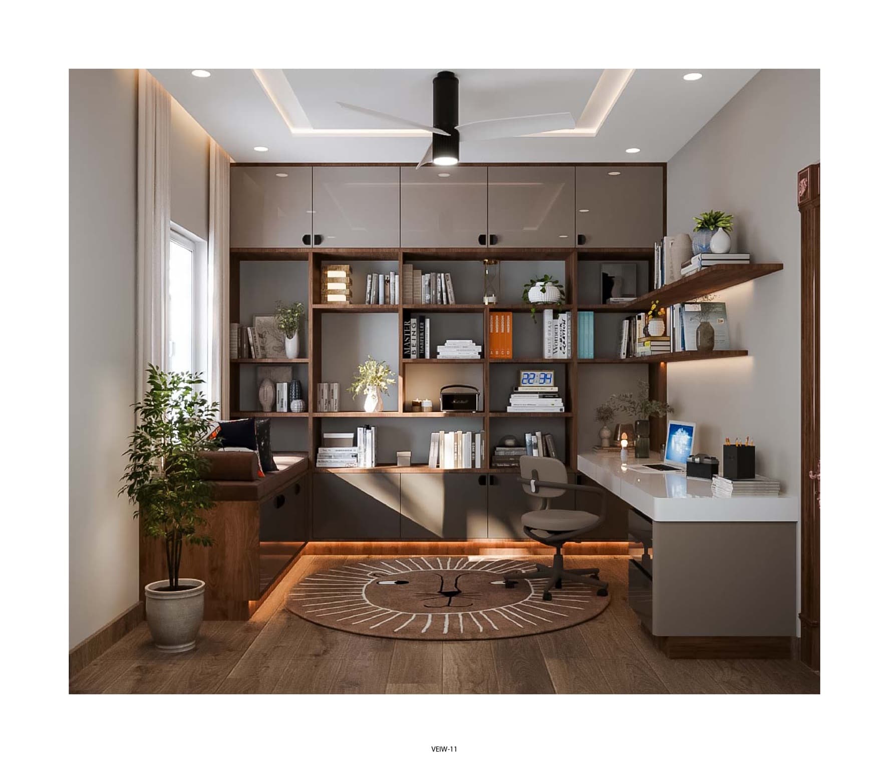 Spacious Study Room with Library Wall